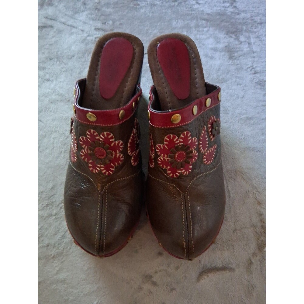 Isabella Fiore Brown Leather Clogs Patchwork Italy Studded Boho Y2K Womens Sz 11